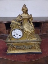 Orologio Da Tavolo In Bronzo Raffigurante Donna , Orologio Del XIX Secolo