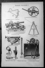 1898 Antica Litografia:STRUMENTI NAUTICI.SESTANTE,RIPET.BUSSOLA.Tav. I+II MEYERS