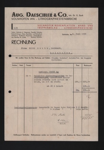 Solnhofen fattura 1938 - fattura,