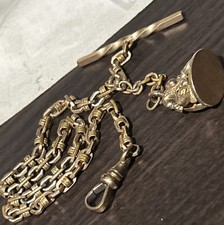 Catena orologio vintage ornata JFSS oro riempita barra a T con sigillo cera riempimento oro fob