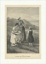 Il maldestro modello A. Weisz bambini pittore bambina prato incisione su legno A 2446