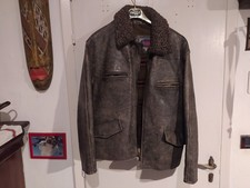 giacca di pelle uomo "stile moto vintage" con collo di pelliccia XL