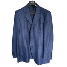 Barclay giacca da uomo taglia 50 L seta lino lana blazer monopetto blu