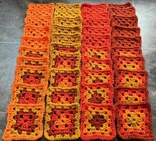 Quadrati nonna fatti a mano all'uncinetto nuovi x 48 arancio, oro, rame ruggine.