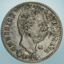 UMBERTO I° 50 CENTESIMI 1889 ROMA qBB SILVER COIN ARGENTO R! MONETE  COLLEZIONE