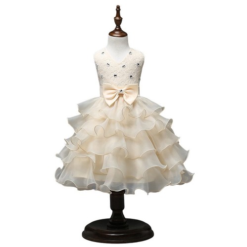 Bambina abito strati crema - a,