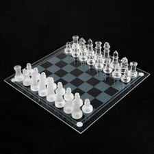SCACCHIERA IN VETRO PEDINE IN VETRO LUCIDO/OPACO SET DI SCACCHI 25X25 CM CHESS
