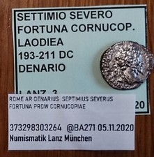DENARIO   SETTIMIO SEVERO.  FORTUNA CORNUCOPIA  ARGENTO prov. da aste internaz.