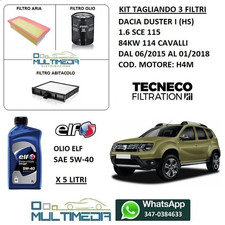 TAGLIANDO FILTRI + OLIO ORIGINALE ELF 5W40 DACIA DUSTER I HS 1.6 SCE 84KW 115 CV