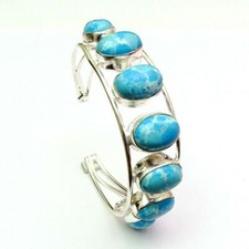 Bracciale etnico fatto a mano in argento 925 con pietre preziose Larimar...