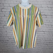 VTG Guess Originals Multicolor Striped Logo Short Sleeve T Shirt Size Large L