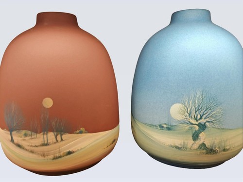 Hand painted art ceramic vase - hand,