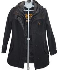 Superdry Donna Lana Premier Pea Trench Nero Cappotto/Giacca Taglia S Prezzo consigliato £ 145