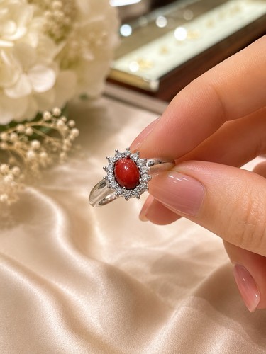 Anello corallo rosso - rosso, argento