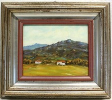 ANTICO QUADRO DIPINTO OLIO TAVOLA U. Calligaris PAESAGGIO MONTAGNA CASALE BIELLA