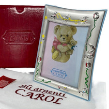 Cornice bimbo in argento celeste per Arredamento camerette bambini+Pacco Regalo.