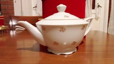 Grande teiera vintage in porcellana bianca fiori oro Cecoslovacchia
