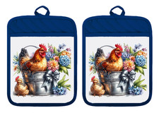 Pollo Gallo Gallina Fiori Portavaso Guanti Forno Hot Pad Asciugamano Lino DZ419DPH