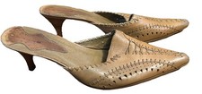 Pazzo pelle marrone cucito a punta mules 10 tacco gattino western
