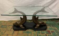 Tavolino da caffè Dolphin scultoreo delfini anni 70 piano in cristallo