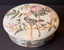 Antica scatola cinese con coperchio in porcellana dipinta a mano crepitante smaltata uccellini floreali