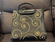 SILVANO BIAGINI ITALIA Borsa a mano vintage pelle blu ferramenta oro ricamata