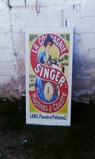 TABELLA INSEGNA PUBBLICITARIA SINGER CON STRUTTURA IN FERRO MISURE 50X108 CM