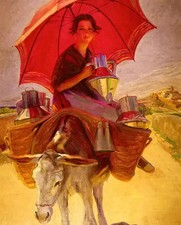 Dipinto olio giovane donna su