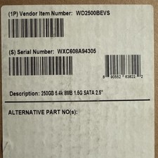 Western Digital Scorpio Blue 250 GB disco rigido interno 5400 RPM 2,5" (WD2500BEVS) - 1041