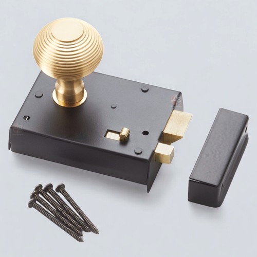 Black brass rim latch lock - black,