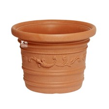 VASO TONDO RESINA FESTONATO CILINDRICO CM Ø 80 X 60 h DOPPIO BORDO TERRA SIENA