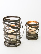 Portacandela lanterna porta candela in metallo e vetro Urban style in 2 misure