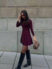 ZARA ABITO DONNA NUOVO CON ETICHETTE PLISSETTATO MAGLIA CORTA BORDEAUX 2142/269 TUTTE LE TAGLIE