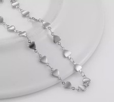 COLLANA 55 CM CATENA DI CUORI IN ACCIAIO COLORE ARGENTO