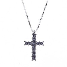 Collana Croce Bliss Lumina 20087788 Oro Bianco Diamanti Neri ct 0,03 Cross Uomo