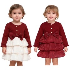 Vestito Bambina Bambina Battesimo Linea A Cerimonia Orlo a Gradini Bimbo