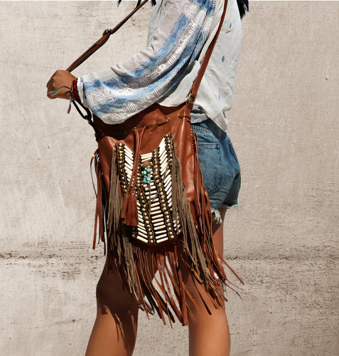 Borsa boho con frange pelle - boho,