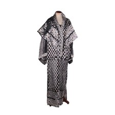 Vestito Lungo Vintage Fiori Nero Organza Taglia M Sartoriale - Anni 80 Italia