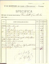 1880 VERONA Spese legali cav. avv. Paolo Emilio RUFFONI