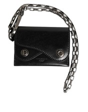 Dolce & Gabbana Black Cavallo Leather Wallet Chain Snap Bifold Card Holder