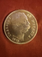 1878 R Silver 5 Lire Italy