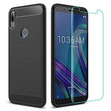 COVER X Asus Zenfone Max Pro M1 ZB601KL ZB602KL X00TD CUSTODIA CARBON gel +VETRO