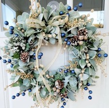 ghirlanda shabby fuoriporta Decorazione Autunnale Halloween Natalizia Bacche Blu