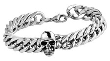 Acciaio Inox Bracciale Reale Donna Uomo Bracciale a Catena Biker Argento Teschio