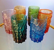 Set Brutalista Cristallo Multicolore Italiano 6 Bicchieri e Bottiglia Anni 70 Stile Venini IVV