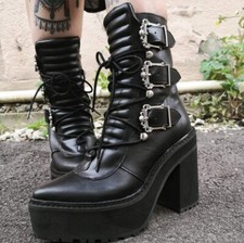 Stivaletti Killstar gotici neri platform fibbia teschio US 8 EU 39 Y2K gotici