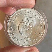 PRESIDENZA ITALIANA COMUNITÀ EUROPEA 500 LIRE 1990 ARGENTO SILVER FIOR DI CONIO
