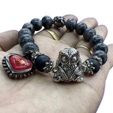 Bracciale Amuleto Thailandese Pietra Naturale + Charm Nok Thuk Tue Gufo + Cera Miele Takrut