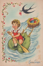 CARTOLINA  AUGURALE BUONA PASQUA BAMBINI FELICITA REGALI SPERANZA NON VIAGGIATA