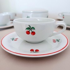 SERVIZIO CAFFE’ PORCELLANA BIANCO RICHARD GINORI CILIEGIE VINTAGE 7 PEZZI